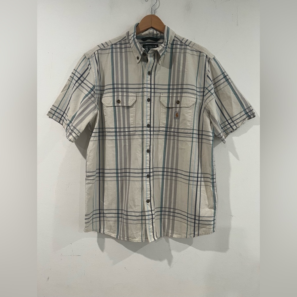 Carhartt Loose Fit Midweight Short-Sleeve Plaid Shirt in Gray Men's Size L